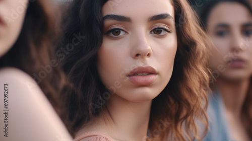 worried young adult woman close-up front-view brunette