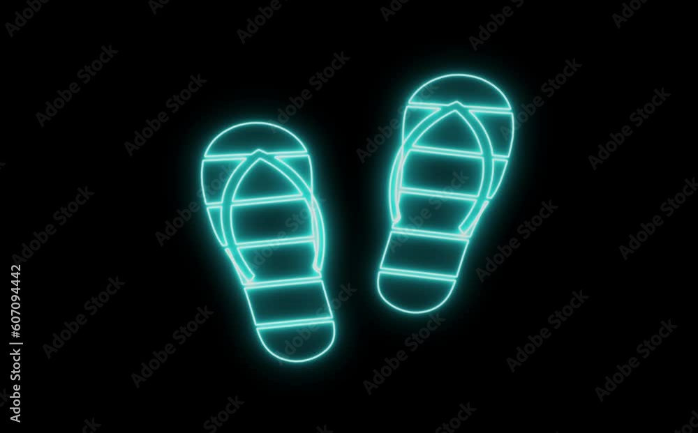 Animated Neon Slipper Shoes or Flip Flops Isolated on Black Background. Slippers icon Colored Striped Summer Beach Flip Flops. Motion Design Element Holiday and Summer Vacation Neon Element Animated Neon Slipper Shoes or Flip Flops Isolated on Black Background. Slippers icon Colored Striped Summer Beach Flip Flops. Motion Design Element Holiday and Summer Vacation Neon Element