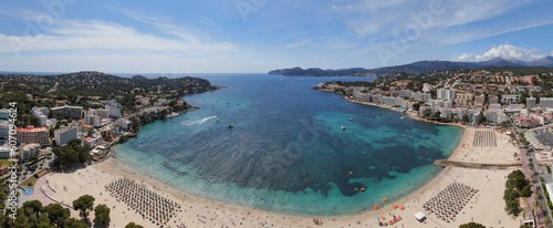 Panoramic view of Santa Ponsa in  Majorca island. Beautiful scene of the seacost with a blue sea and Mediterranean landscape	 photo