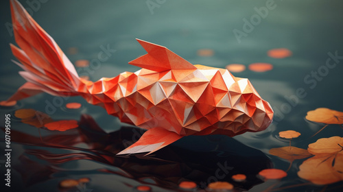 Rybka koi jako origami - symbol wytrwałości, 3d, izolowana - Koi fish as origami - symbol of perseverance, 3d, isolated - AI Generated