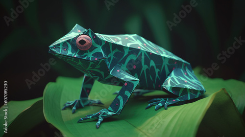 Tropikalna żaba origami - ochrona lasów i dżungli - ochrona środowiska - Tropical origami frog - forest and jungle conservation - environmental protection - AI Generated