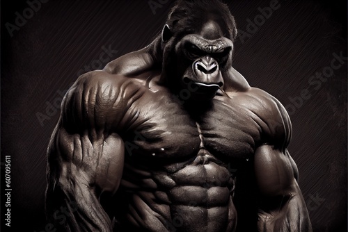 muscular gorilla on a black background