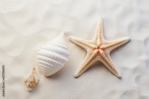 sea shells and starfish on the beach Generative AI