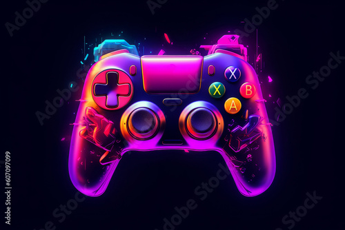 Gamepad neon icon on dark background. Gaming concept. Digital illustration, generative Ai