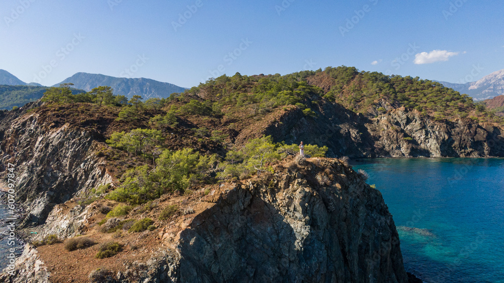 View of Olympos - Chiraly beach and Mediterranean Sea on sunny summer day. Turkey. View of Olympos - Chiraly beach and Mediterranean Sea on sunny summer day. Turkey.
