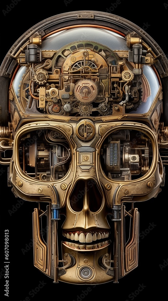 Steampunk mechanical skull Generative AI