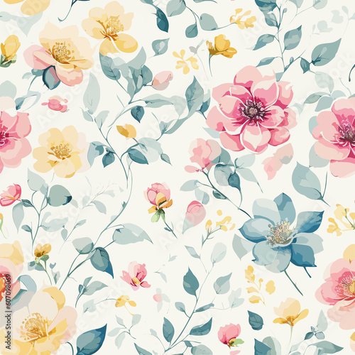 flowers botanical pattern watercolour vector white background vector illustration Generative AI © Karthick