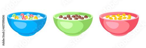 Breakfast cereal in bowls. Image of healthy food.