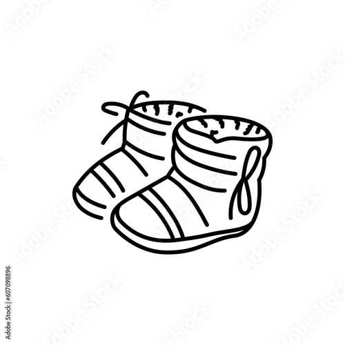 Baby booties black line icon.