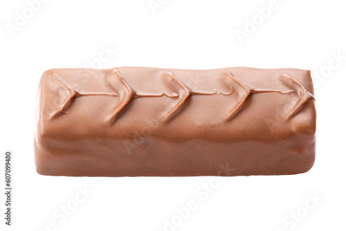 Nutritious unwrapped chocolate bar. Isolated on a white background.