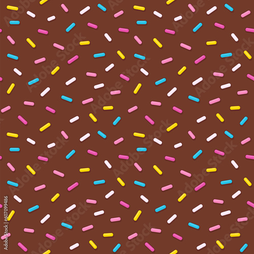 Sugar sprinkles on chocolate background, seamless pattern