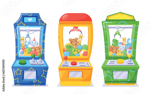 Interactive Arcade Machines Where Players Use A Joystick-controlled Grabber To Try And Retrieve Prizes