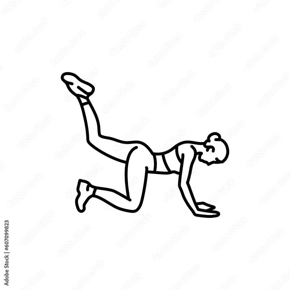 Donkey Kick Exercise Guidance black line icon. Donkey Kick Exercise Guidance black line icon.
