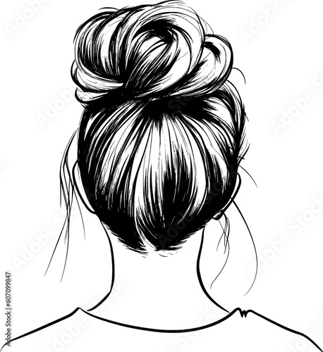 Women Hair Bun Hairstyle Line Art