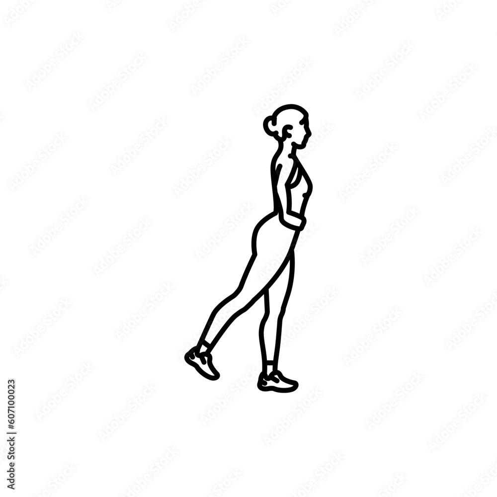 Girl does exercise on the buttocks legs and buttocks black line icon.