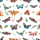 Exquisite Seamless Pattern Featuring Elegant Butterflies In Various Colors And Sizes, Creating A Captivating Design