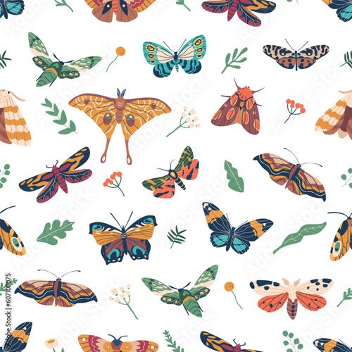 Exquisite Seamless Pattern Featuring Elegant Butterflies In Various Colors And Sizes, Creating A Captivating Design