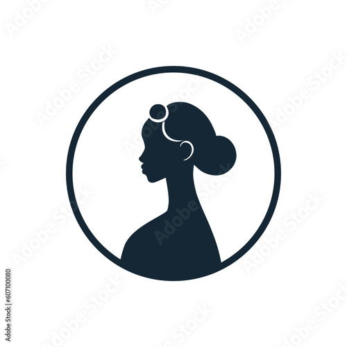 Beautiful woman face profile simple flat portrait vector logo