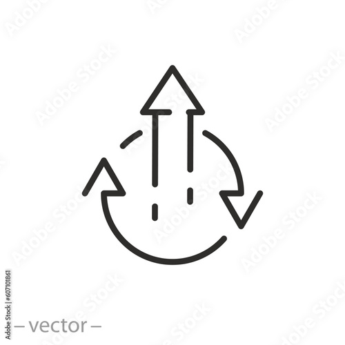 continuous improvement icon, development cycle, constant rising, thin line symbol - editable stroke vector illustration