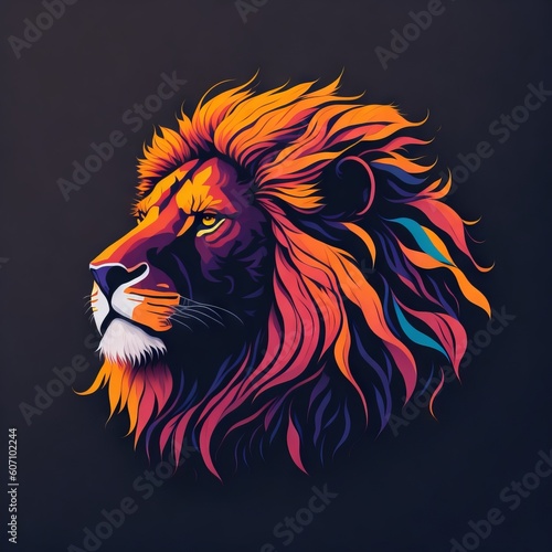 Roaring Majesty  A Silhouette Design of a Lion Head  Sunset Colors Design  Generative AI