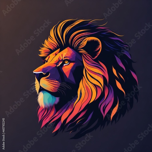 Roaring Majesty  A Silhouette Design of a Lion Head  Sunset Colors Design  Generative AI