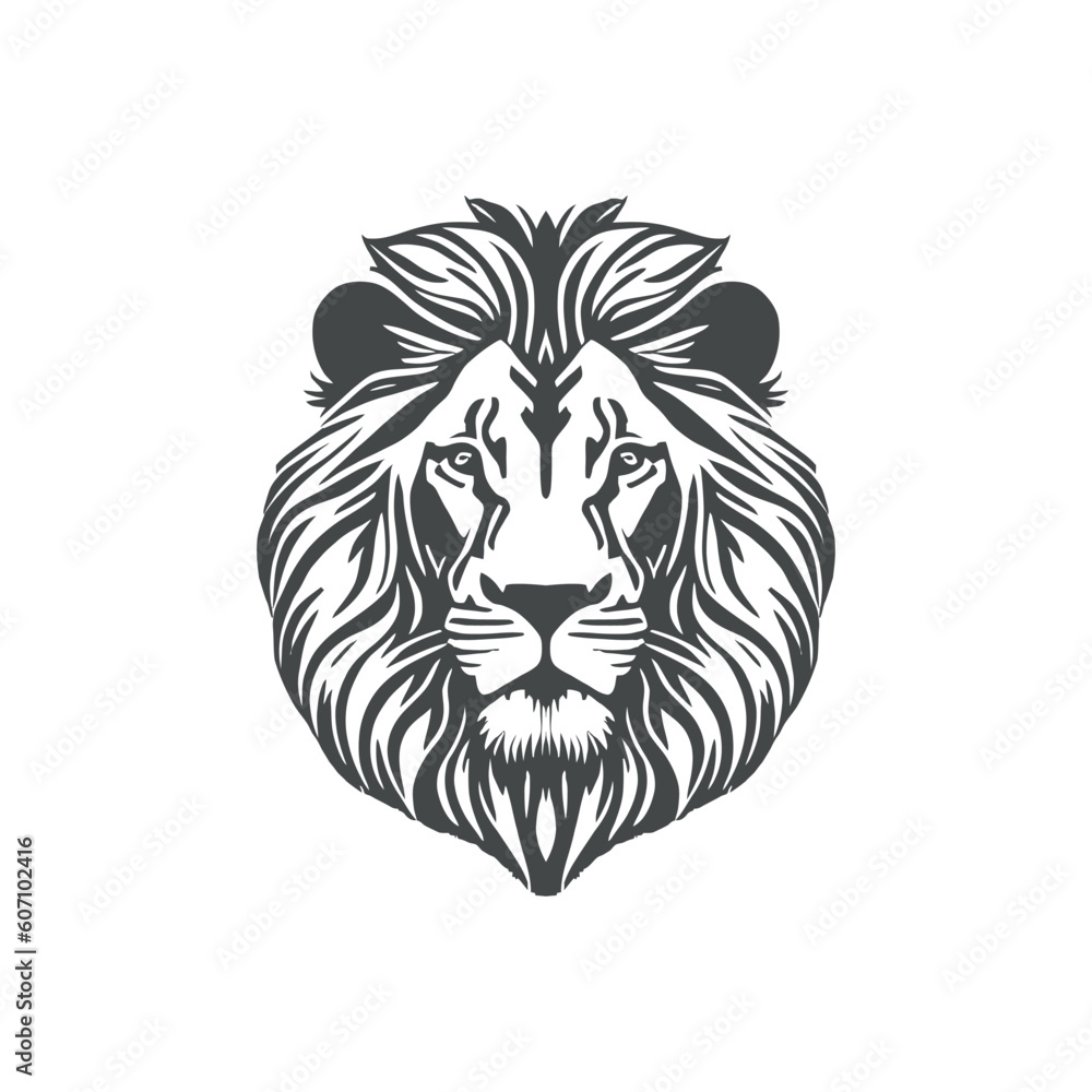 Black lion head logo icon vector - flat minimalistic illustration