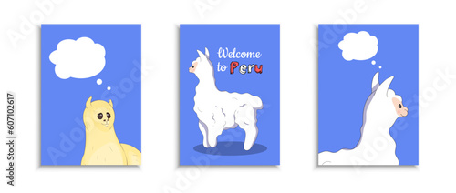 Set of Greeting Cards with Llamas