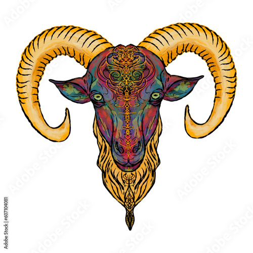 Aries. Colored texture portrait of a goat. Element for design	
