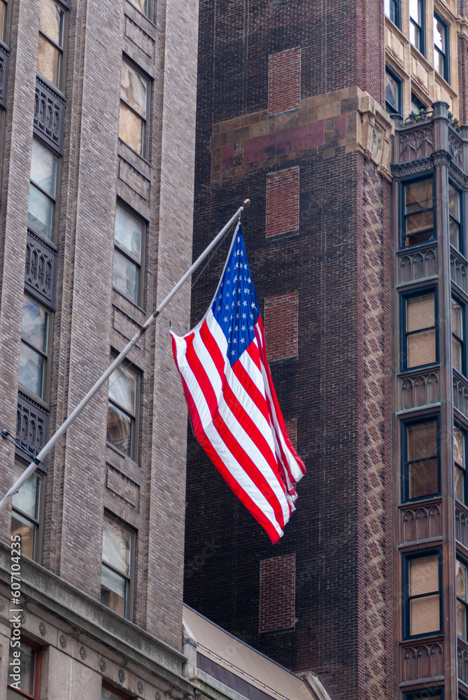 american flag on a building