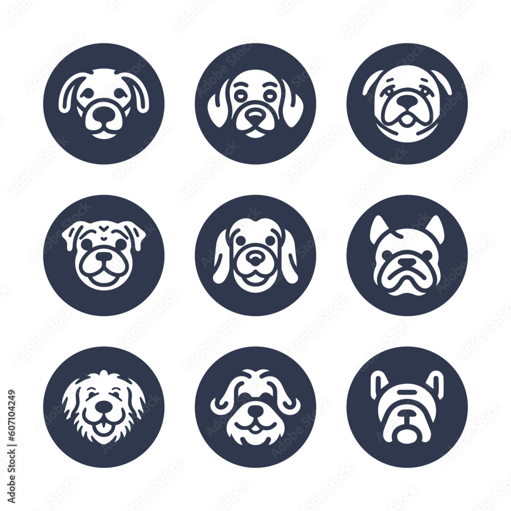 Cute Dog head vector icon set. Cute Dog head vector icon set.