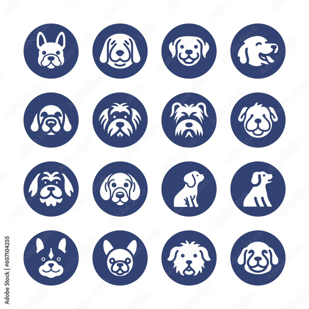 Cute Dog head vector icon set. Cute Dog head vector icon set.