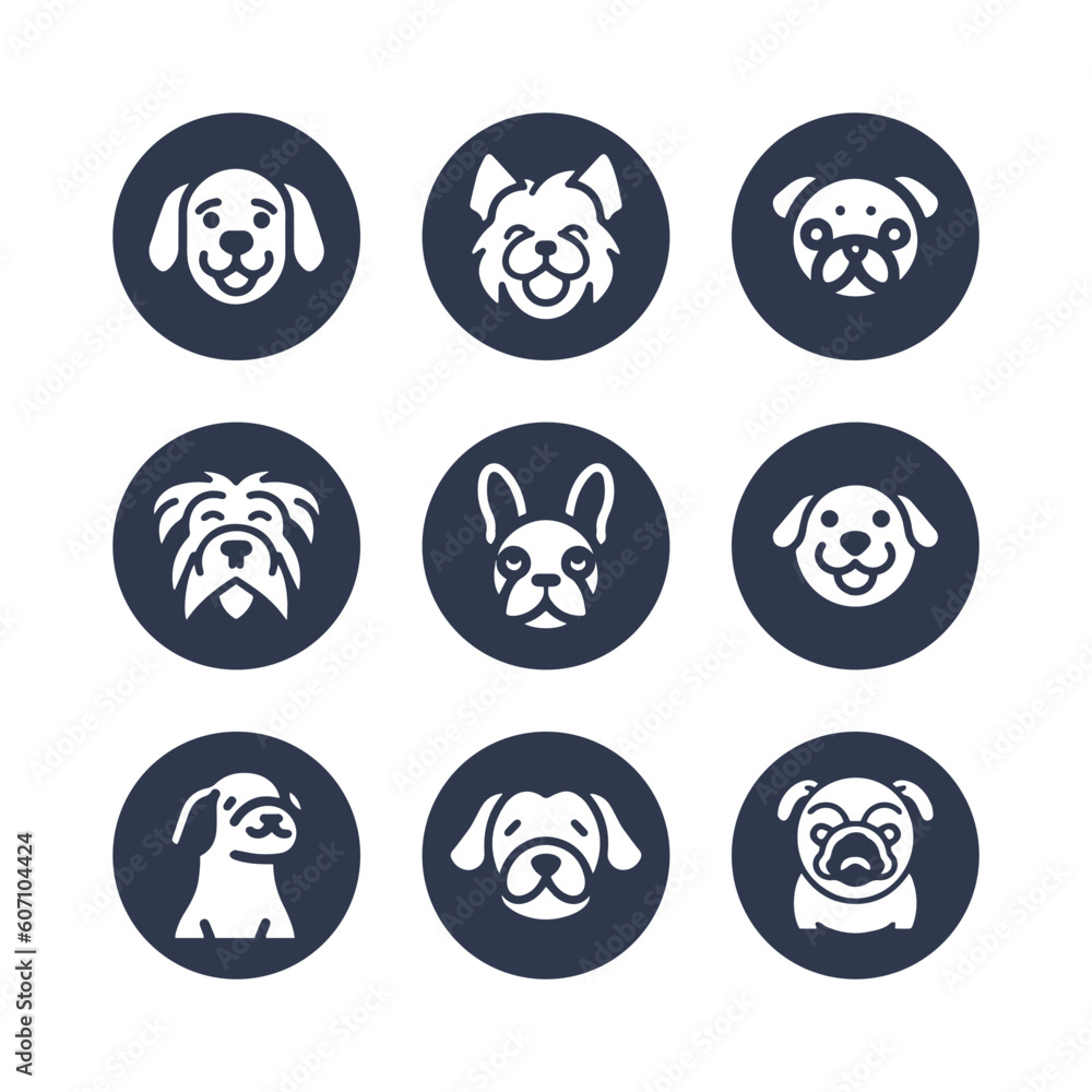 Dog hand drawn silhouette vector icon set Dog hand drawn silhouette vector icon set