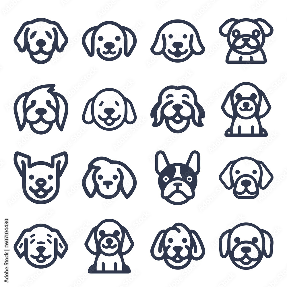 Dog hand drawn silhouette vector icon set Dog hand drawn silhouette vector icon set
