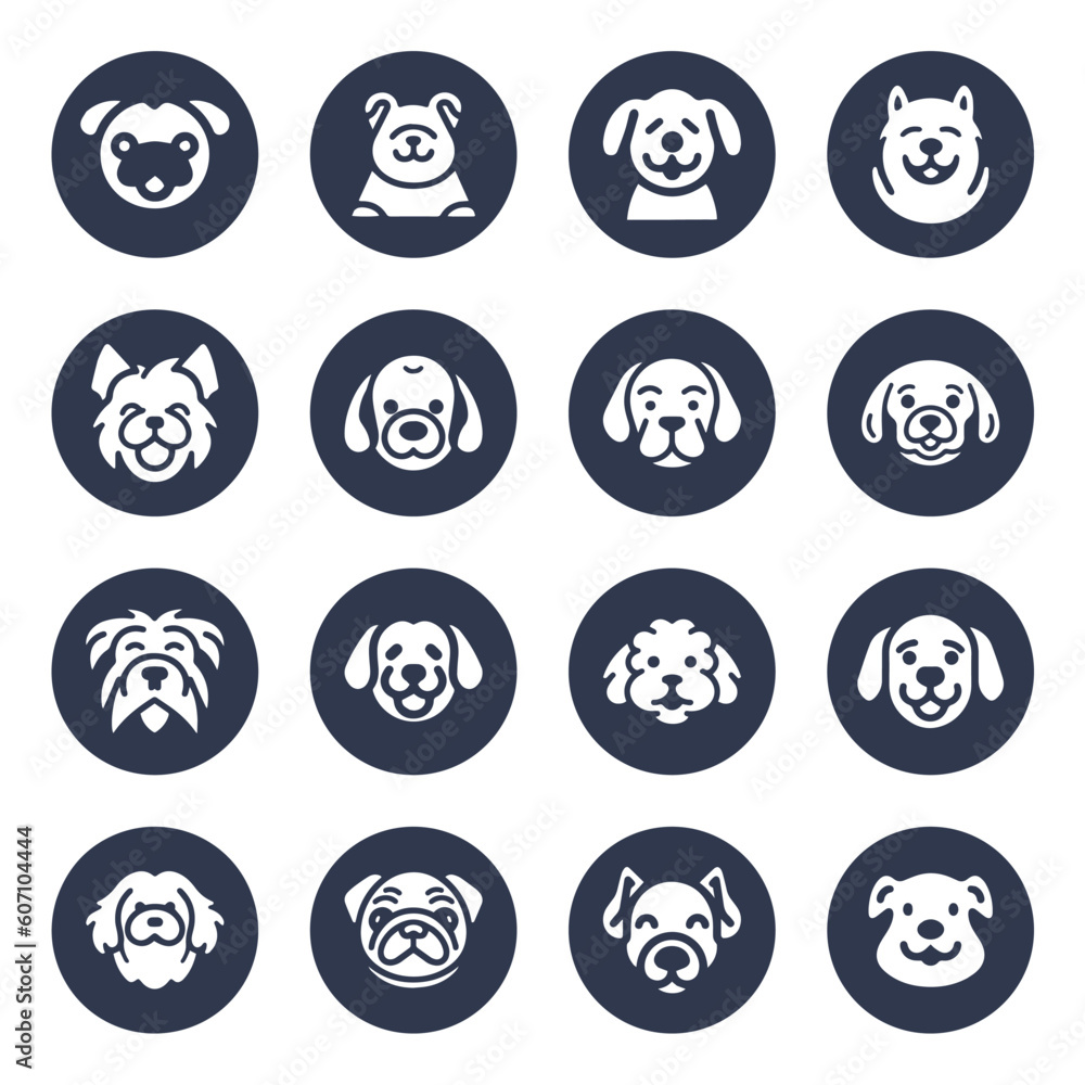 Dog hand drawn silhouette vector icon set