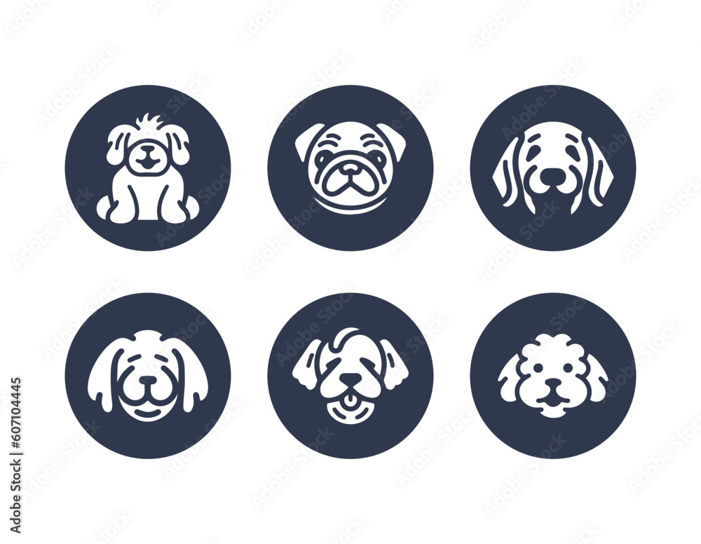 Dog hand drawn silhouette vector icon set Dog hand drawn silhouette vector icon set