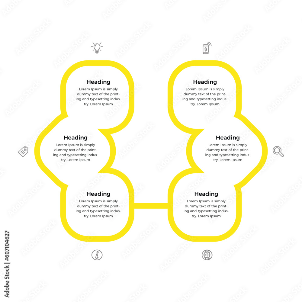 Fototapeta premium Business data visualization. Presentation business infographic template with 6 options or steps. Can be used for process, presentations, layout, banner, info graph