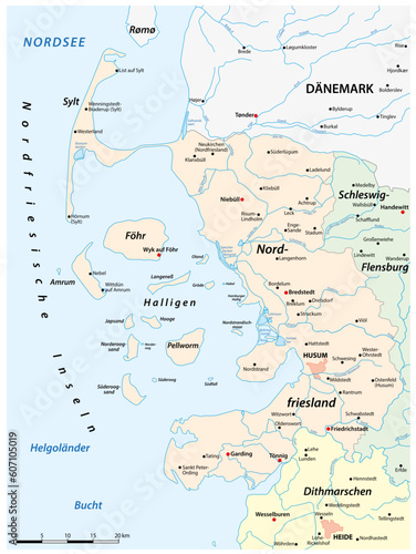 Vector map of Nordfriesland district, Schleswig-Holstein, Germany