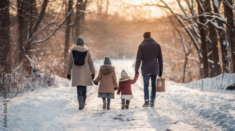 family walking on the snow Generative ai family walking on the snow Generative ai