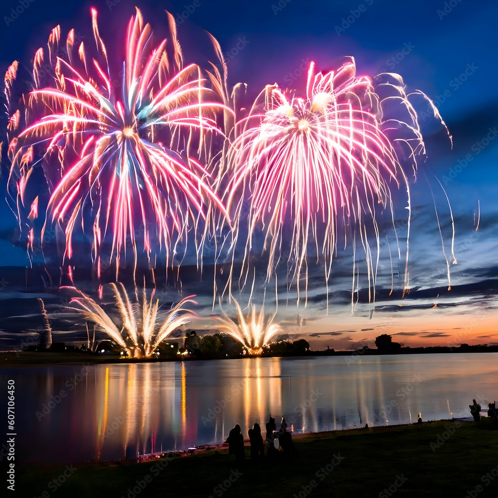 Fototapeta premium fireworks over the river