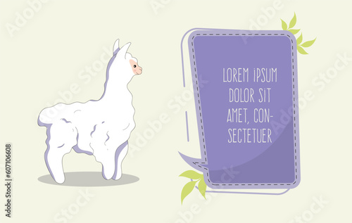 White Llama with Speech Bubble in Cartoon Style