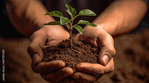 Hands planting a delicate young plant in fresh soil to give it space to grow