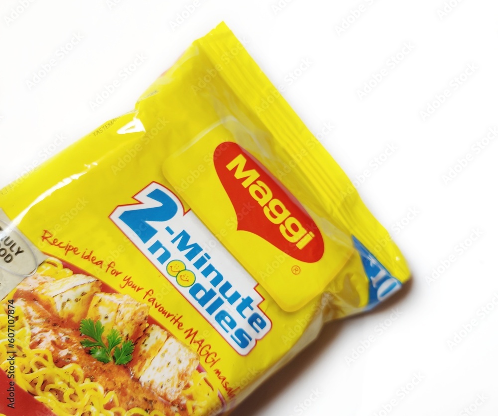 Guwahati, Assam,India March 27, 2023 Maggi instant noodles owned by Nestle, isolated on