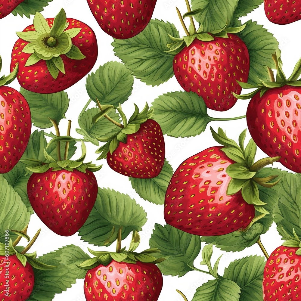 strawberry pattern, pattern for fabric. Generative AI strawberry pattern, pattern for fabric. Generative AI