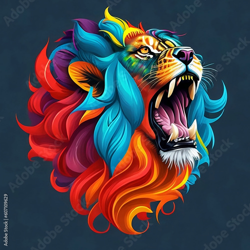 Photo of colorful vector lion mouth fire and nose smoke digital art illustrations