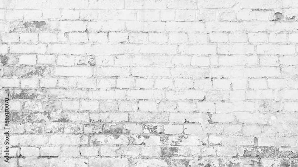 Abstract white brick wall texture for pattern background. wide panorama picture. with copy space design for web banner