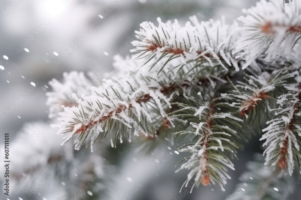 snow covered pine tree branch  Generative AI