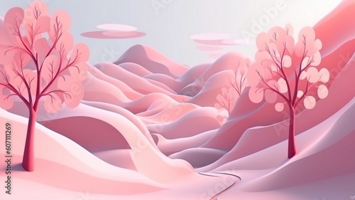 Beautiful mystical pink mountain landscape Generative AI