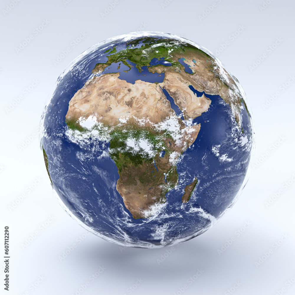 Fototapeta premium Earth Day, clouds earth planet in the space, 3d rendering, Africa, Europe, Madagascar. 