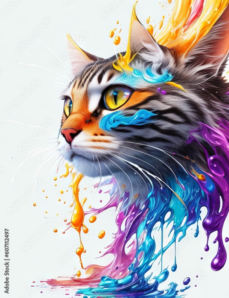 Whiskers: A Cat's Majesty on a Blank Canvas, colorful splashes, Generative AI Whiskers: A Cat's Majesty on a Blank Canvas, colorful splashes, Generative AI