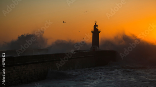 View of Lighthouse of Felgueiras during a beautiful sunset, Porto, Portugal.